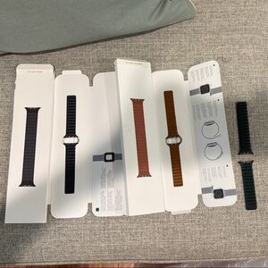 Apple Leather Link Band Trio - midnight (navy), saddle brown and forest